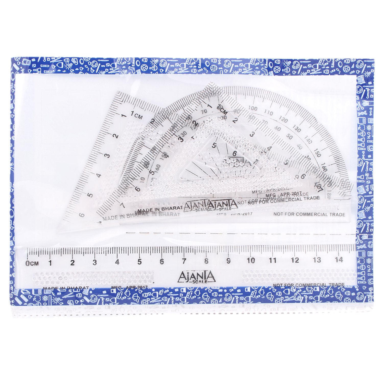 Ajanta 4-Piece Premium Mathematical Instrument Set (1 Premium 15 cm Ruler, 2 Premium Set Squares (45 Degree & 60 Degree), and 1 Premium 180 Degree Protector)